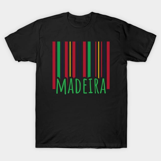 Madeira (Portugal) barcode design with traditional folk costume colours T-Shirt by Donaby